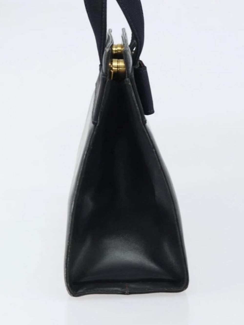 Salvatore Ferragamo Vala Hand Bag Leather Navy Gold Auth BA8854 - Picture 4 of 15